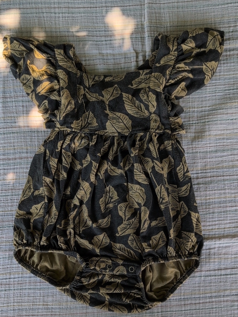 Woolrich Black Romper with Tan Leaf Print